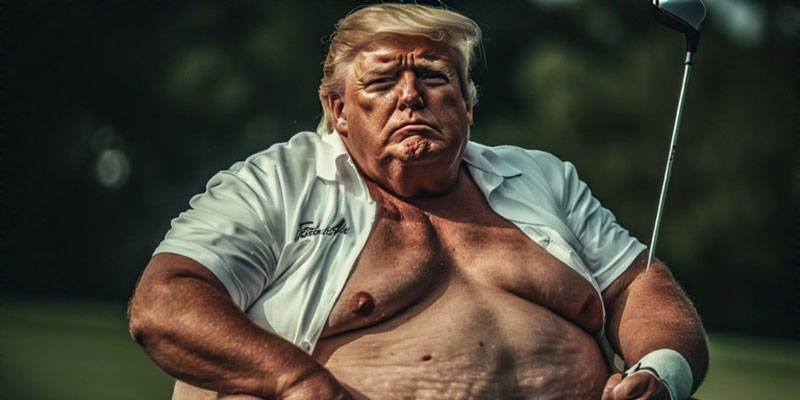 Fat half naked Donald Trump golfing