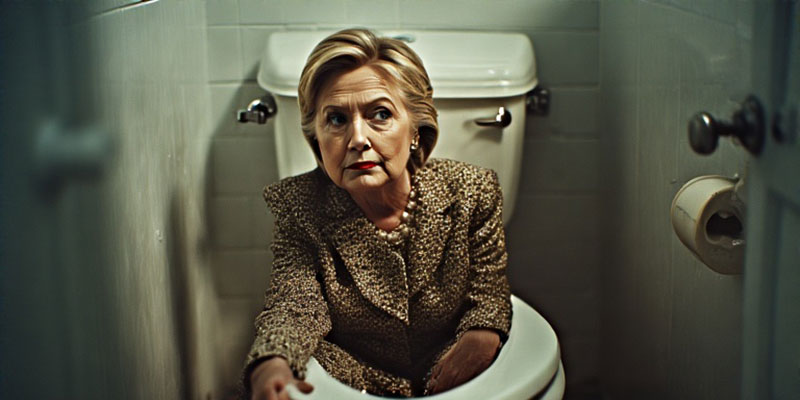 Hillary Clinton sitting in a toilet