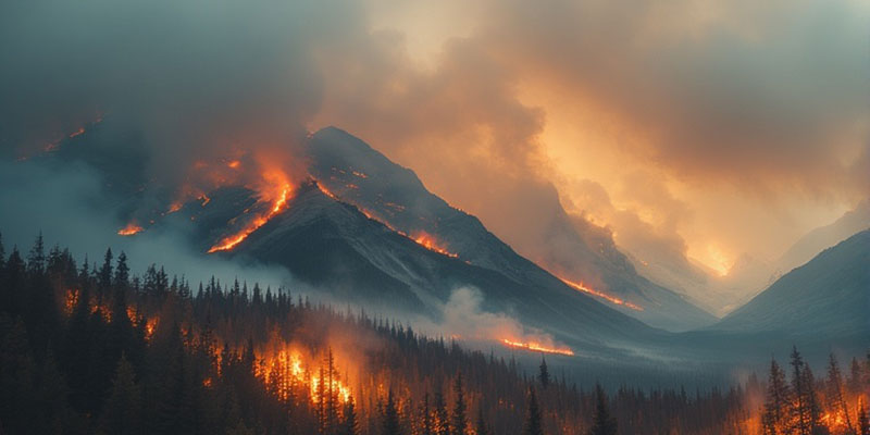 Forest fires burn in the hills