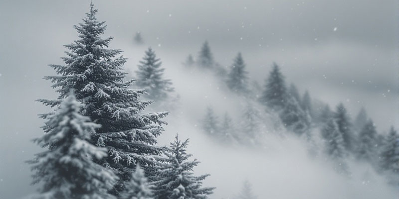 Pine trees in a snow storm